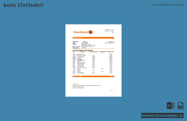 Beispiel-Excel-Vorschau eines Kontoauszugs der Swedbank Lettland